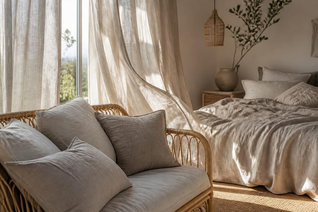 Le lin lavé en déco : rideaux, coussins et linge de lit froissé chic