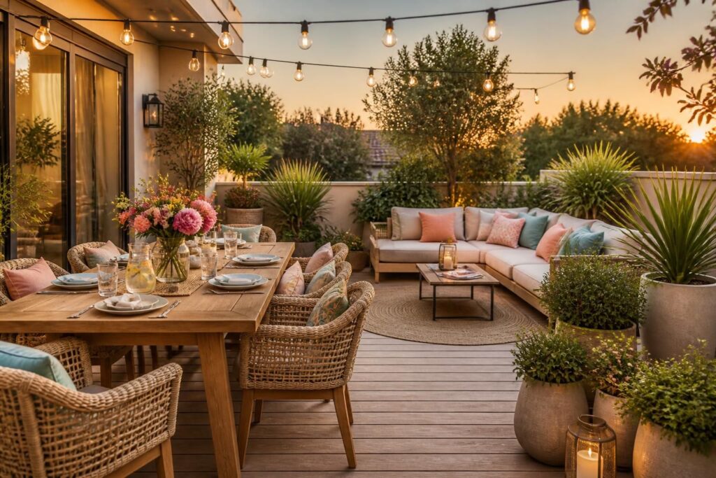 découvrez comment aménager une terrasse conviviale en créant un coin repas chaleureux et un espace détente relaxant pour profiter pleinement de vos moments en extérieur.