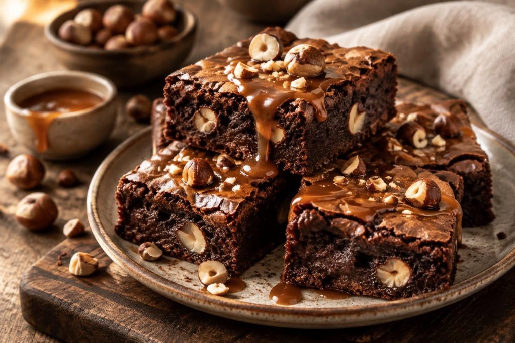 Brownie aux noisettes : recette gourmande et variantes au caramel beurre salé