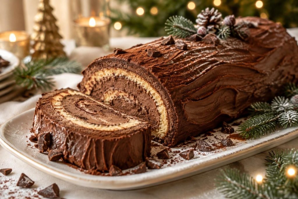 réalisez une délicieuse bûche mousse au chocolat, facile et rapide à préparer. le dessert idéal pour régaler vos invités pendant les fêtes !